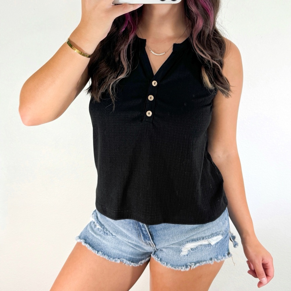 Black button detail tank top